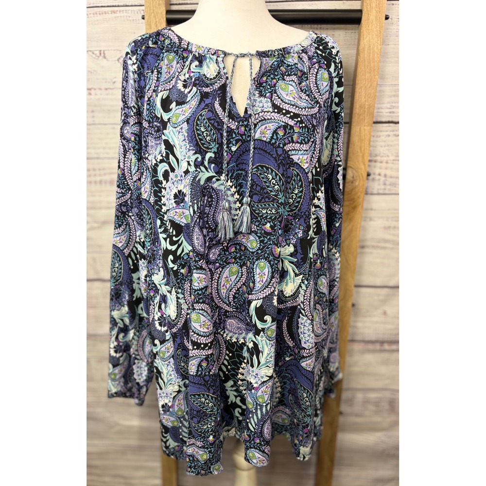 J. Jill Womens XL Purple Paisley Rayon Tassel Split Neck Tunic Blouse - Picture 11 of 13